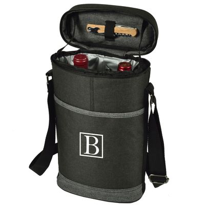 Picnic at Ascot Personalized Monogrammed Insulated 2 Bottle Travel Wine Tote with Corkscrew & Shoulder Strap -Designed & Assembled in The USA