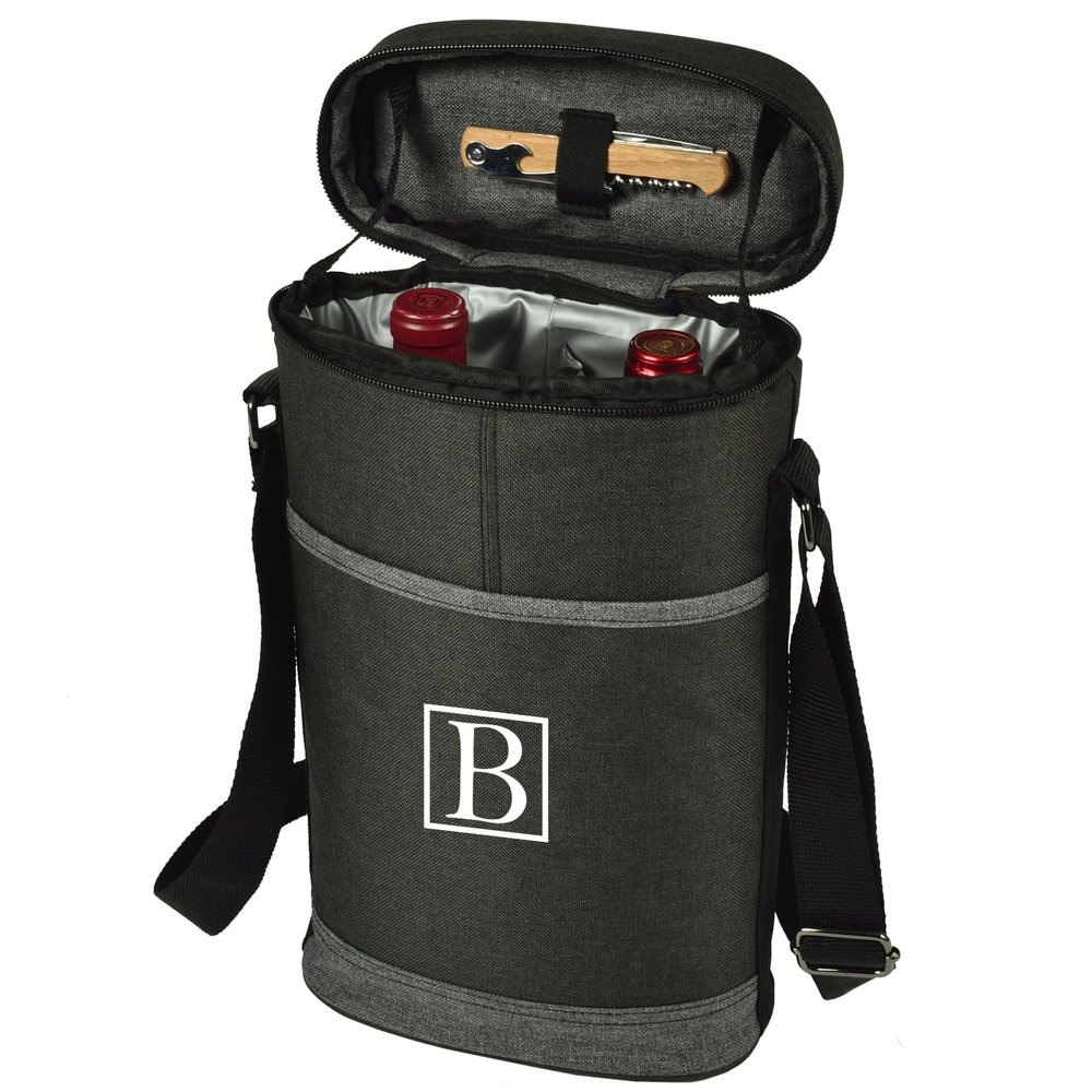 Picnic at Ascot Personalized Monogrammed Insulated 2 Bottle Travel Wine Tote with Corkscrew & Shoulder Strap -Designed & Assembled in The USA