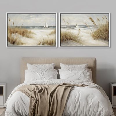 MUDECOR Framed Canvas Print Wall Art Beach Ocean Shore Nature Wilderness Modern Art Decorative Geometric Minimalism for Bedroom - 16"x24"x2 WHITE