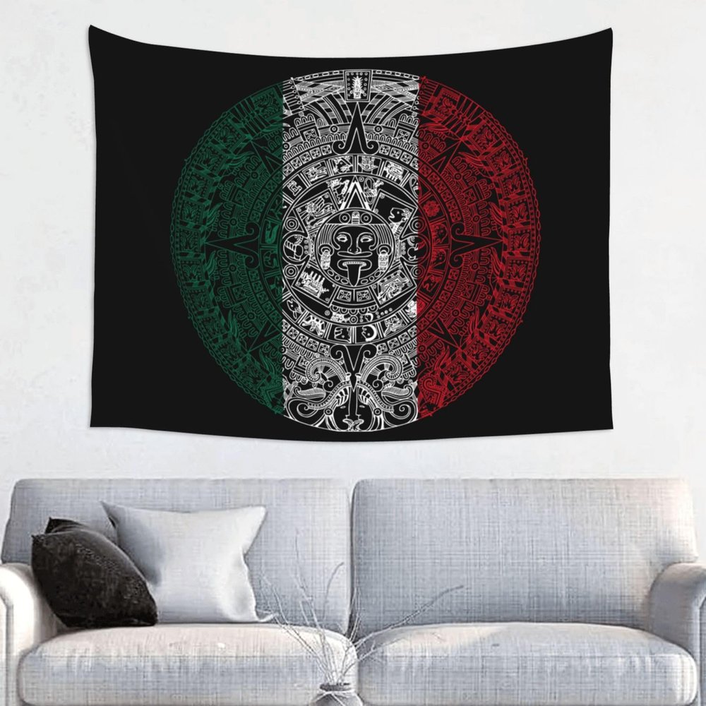 Wall Decoration Tapestry-Mexico Aztec Calendar Tapestry Wall Hanging,Hippie Art Tablecloths 29x37 Inches For Bedroom Dorm Living Room