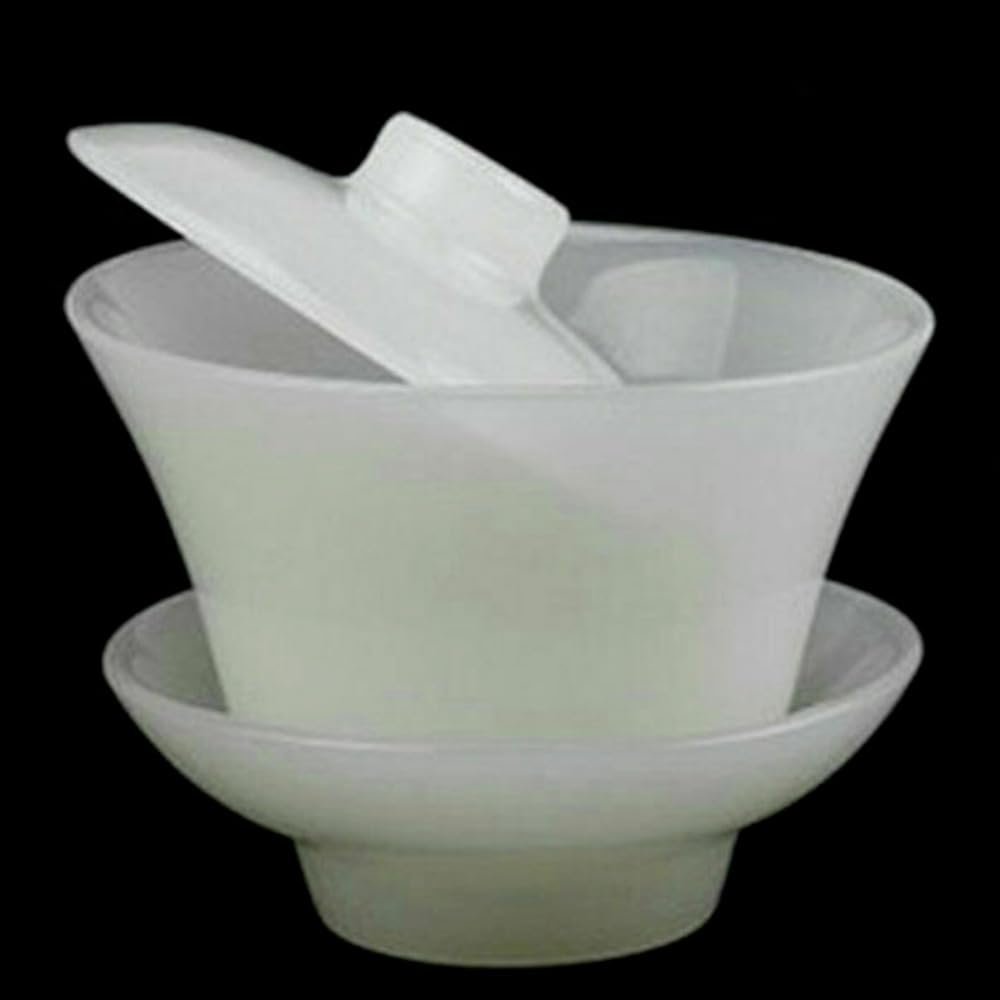 188ml Chinese Handmade Natural White Jade Gaiwan Cup Goblet Wineglass Tea Set