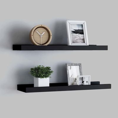 WEHUOSIF Picture Frame Ledge Shelves 2 pcs Black,Cosmetic Shelf,BedHead Shelf,Perfume Shelf,Picture Ledge Shelve,Bathroom Shelf,Display Shelf,for Office,Farmhouse,Bar,Cafe, 15.7"x3.5"x1.2" MDF