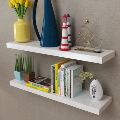 BaraSh 2 White MDF Wall Wide Shelves Wood Shelves Bathroom Wide Shelves for Wall Wood Shelves Bathroom Display Shelves Book/DVD Storage