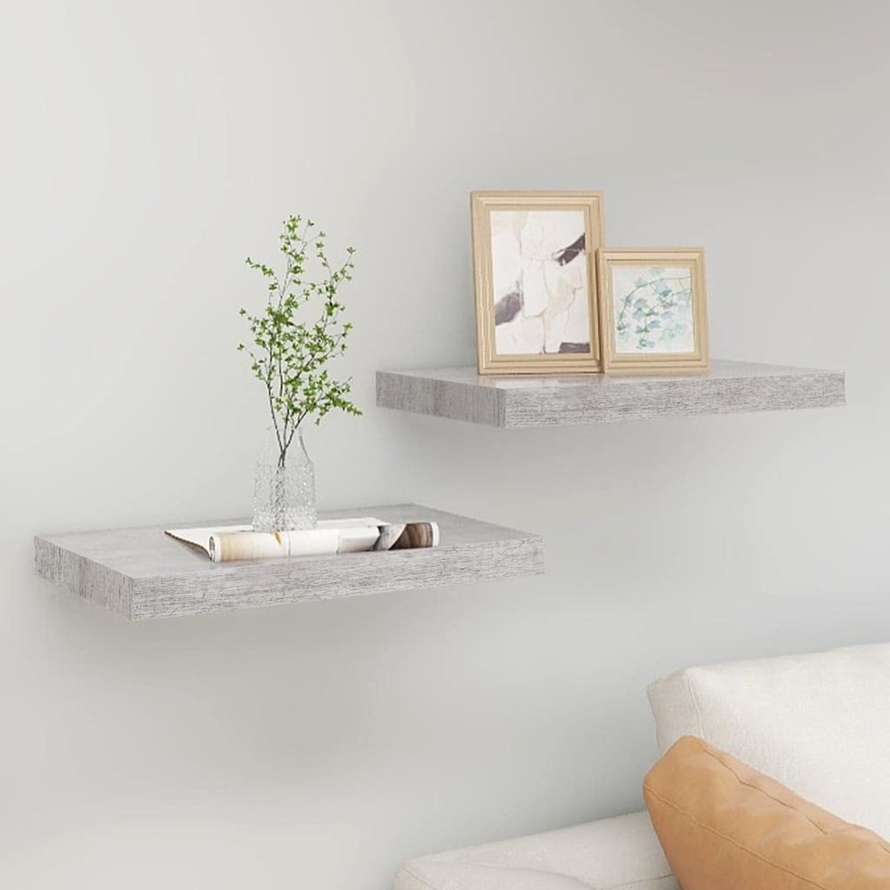 WEHUOSIF Floating Wall Shelves 2 pcs Concrete Gray,Display Shelf,Storage Shelf,Bedroom Wall Shelf,Photo Wall Shelf,Flower Shelf,Toys Shelf,for Restaurant,Kitchen,Bar,Home,19.7"x9.1"x1.5" MDF