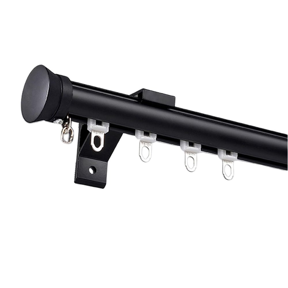 LTSRLL Curtain Rod Heavy Duty Curtain Pole, Single/Double Aluminium Curtain Rail Set, with Complete Kits, Available in Seven Colors(Color:Black,Size:A-1.4m(1.4m*1))
