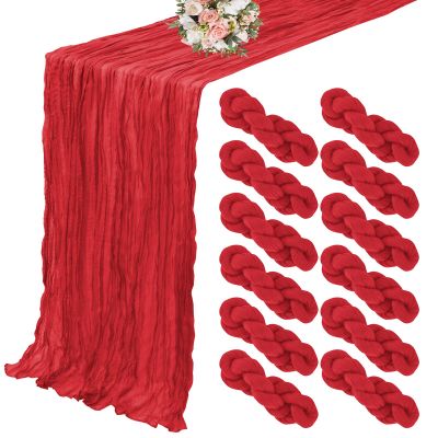 12 Pack Cheesecloth Table Runner 35 x 120 inch Long Boho Cheese Cloth Gauze Table Runners Semi Sheer Table Runner for Wedding Decor, Bridal Shower, Birthday Party (Red)