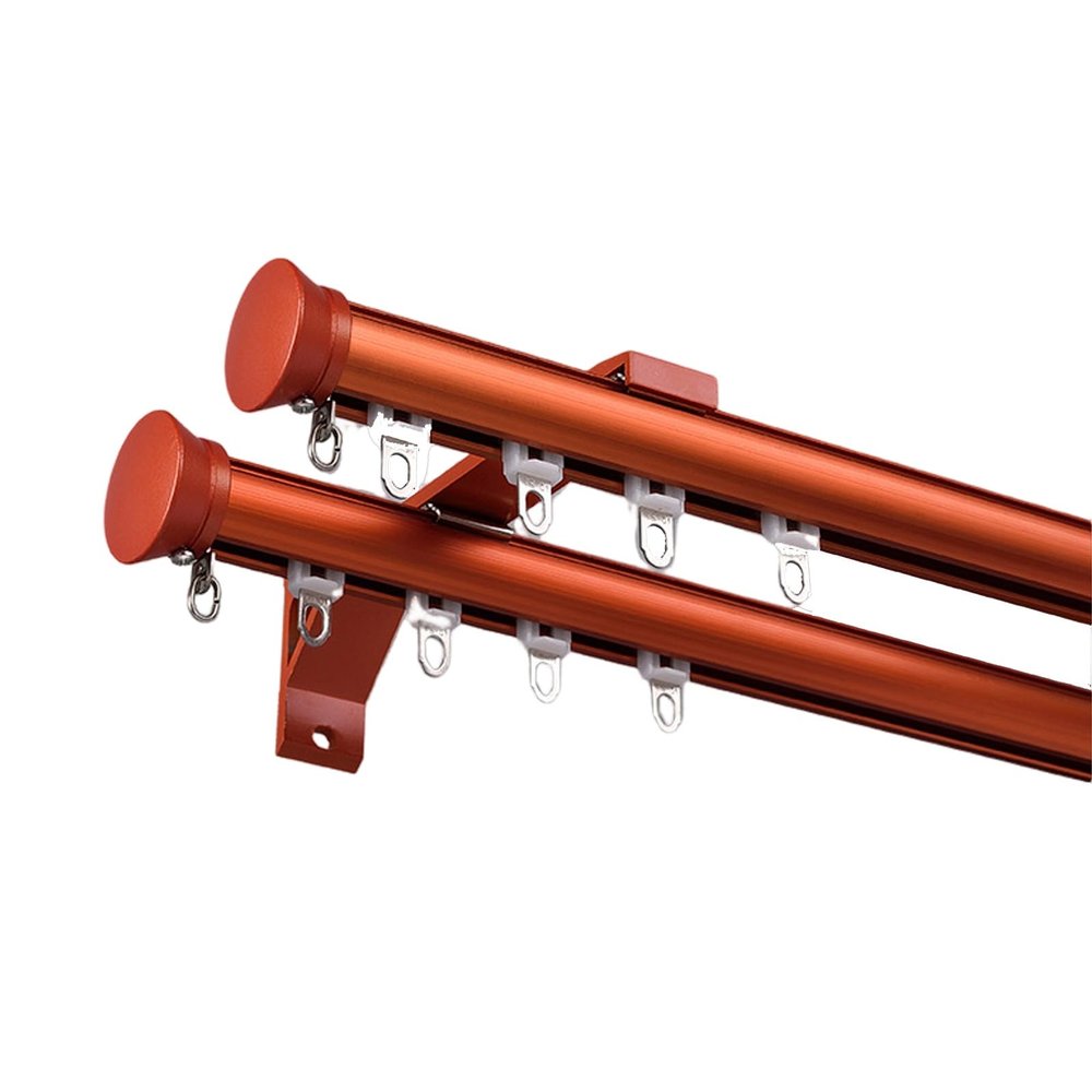 LTSRLL Curtain Rod Heavy Duty Curtain Pole, Single/Double Aluminium Curtain Rail Set, with Complete Kits, Available in Seven Colors(Color:Red,Size:B-2.4m(1.2m*2))
