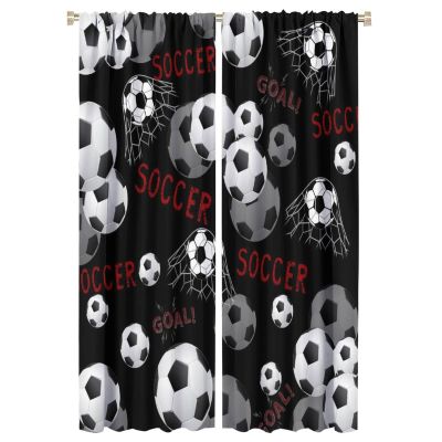 Cool Soccer Curtains for Home Decor Sport Theme Ball Football Print Pattern Window Drapes for Bedroom Thermal Insulated Darkening 2 Panels 63" L x 21" W