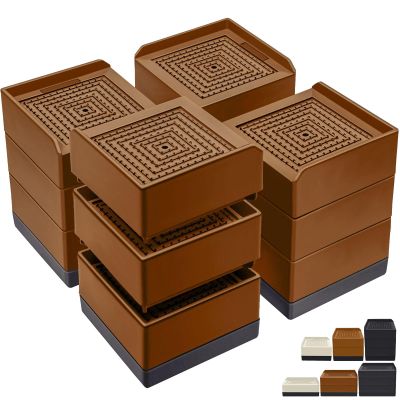 ANNKUT Bed Furniture Risers 4 Inch, Heavy Duty Furniture Elevator in Heights of 1.5, 3 or 4 Inch Square Raising Blocks for Bed, Couch, Desk, Sofa, Tables,Support Up to 1,300 Lbs (4 Pack-Brown)