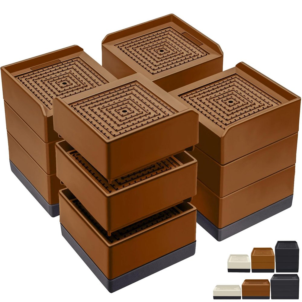 ANNKUT Bed Furniture Risers 4 Inch, Heavy Duty Furniture Elevator in Heights of 1.5, 3 or 4 Inch Square Raising Blocks for Bed, Couch, Desk, Sofa, Tables,Support Up to 1,300 Lbs (4 Pack-Brown)