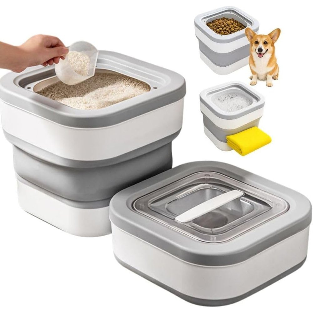 DAZZLEREE Collapsible Food Storage Containers Rice Container 20 lbs, Pet Food Container, Grain Bin, Car Wash Bucket Magnetic Lid & Measuring Cup, Multi-Use Kitchen Storage Bin