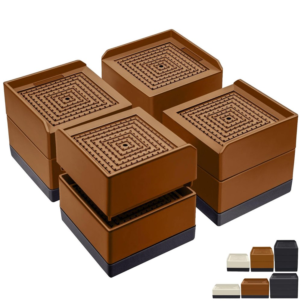ANNKUT Bed Furniture Risers 3 inch, Square Adjustable Risers Blocks for Bed Sofa Table and Couch Lift to 1.5 or 3 inchHeavy Duty Support Up to 1,300 Lbs (4 Pack-Brown)