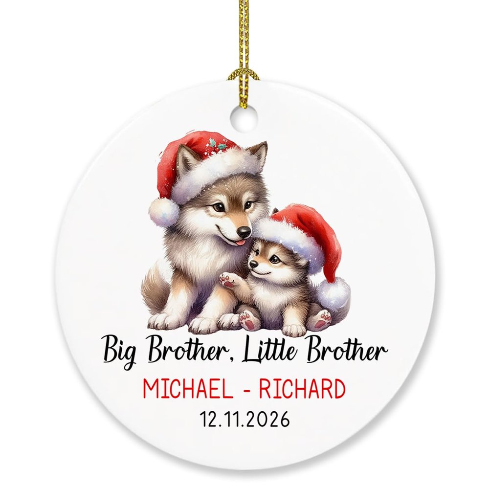 Big Brother & Little Brother Fox Ornament 2026 Christmas Keepsakes, Personalized New Big Brother Fox Xmas Tree Ornament Custom Names Date, Cute Fox Sibling Christmas Ornament Gifts for New Brothers