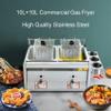 BTURYT Multi-Function Gas Deep Fryer, 10L+10L Double Cylinder Stainless Steel LPG Fryer, with Baskets & Lid, Removable Oil Pot, Home, Restaurant Use view 4