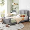 CITYLIGHT Twin Size Bed Frame for Kids, Upholstered Daybed with Classic Stripe Shaped Headboard, Velvet Twin Platform Bed, Wood Twin Sofa Bed for Girls Boys, No Box Spring Needed, Gray view 1