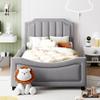 CITYLIGHT Twin Size Bed Frame for Kids, Upholstered Daybed with Classic Stripe Shaped Headboard, Velvet Twin Platform Bed, Wood Twin Sofa Bed for Girls Boys, No Box Spring Needed, Gray view 3