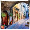 Loccor Italy Theme Tapesrty Italy Town Charming Floral Street Medieval Towns Scenery Wall Hanging Alley Scenery Tapestry Italian Theme Party Supplies Home Living Room Decor 179''x118'' view 2