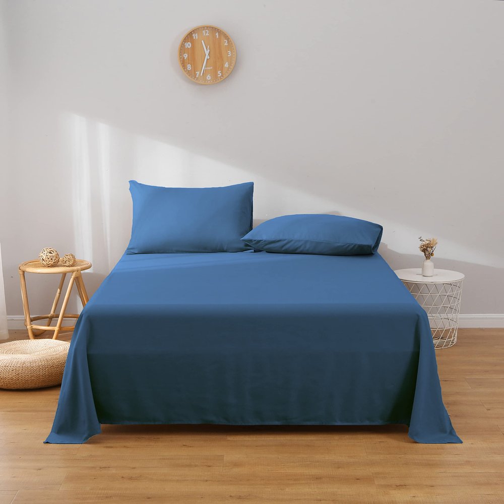 15 Inch Deep Pocket Bed Sheet Set 3 Piece - Basics Lightweight Extra Soft Fitted Sheet Flat Sheet Set - 100% Microfiber Bed Sheet Set with Pillowcases (Twin, Navy Blue)
