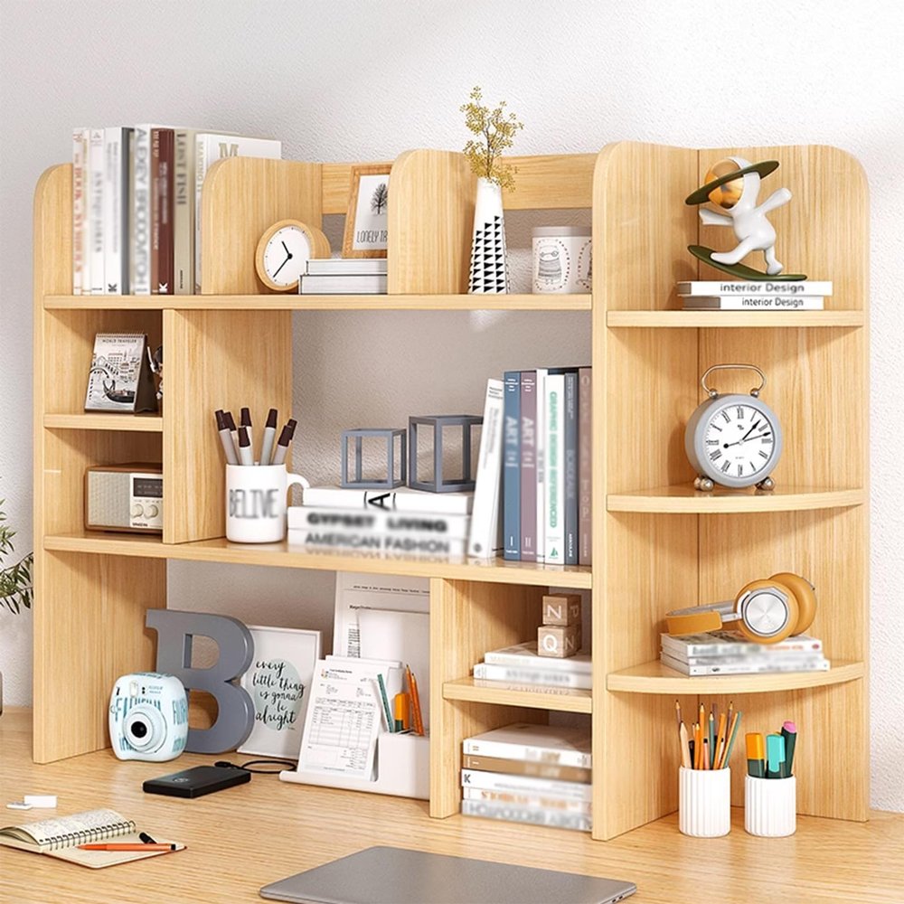 Dorm Desk Bookshelf, Desktop Bookshelf, Over The Desk Shelving Unit, Countertop Storage Hutch, Suitable for Family Dormitories