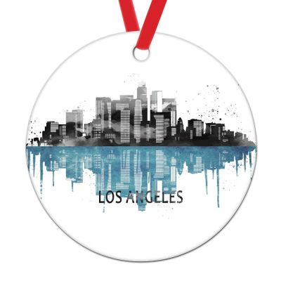Swavecat Cityscape Travel Gift Souvenir Ornament America Los Angeles Ornaments Watercolor City Skyline Silhouette Novelty Christmas Porcelain Pendant Watercolor City Christmas Keepsake