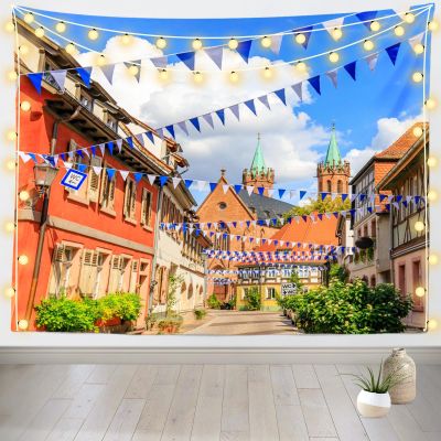 Loccor Oktoberfest Bavarian Tapestry Wall Hanging German Town Old Street Medieval Traditional Houses Tapestry Oktoberfest Party Decorations Home Living Room Decor 80''x60''