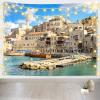 Loccor Jaffa Old City Tapestry Israel Old City Ancient Harbor Blue Sky White Cloud Tapestry Background for Travel Party Decor Children Adult Home Bedroom Living Room Decor 118''x98'' view 1