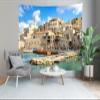 Loccor Jaffa Old City Tapestry Israel Old City Ancient Harbor Blue Sky White Cloud Tapestry Background for Travel Party Decor Children Adult Home Bedroom Living Room Decor 118''x98'' view 4