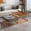 KWOKING Slate Coffee Table Square 2 Nesting Coffee Tables Set Living Room Coffee Table Glass Slate Table Square Coffee Table Gold Table Base Gold Grey 28" L x 28" W x 18" H + 24" L x 24" W x 15" H view 1