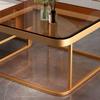 KWOKING Slate Coffee Table Square 2 Nesting Coffee Tables Set Living Room Coffee Table Glass Slate Table Square Coffee Table Gold Table Base Gold Grey 28" L x 28" W x 18" H + 24" L x 24" W x 15" H view 3