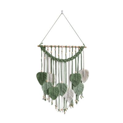 Macrame Wall Art Hanging Boho Feather Leaves Macrame Wall Hanging Tapestry Macrame Wall Mounted Decoration Feather Wall Art Tapestry For Nursery,Livingroom,Bedroom,Dorm Background Ornaments (Green)