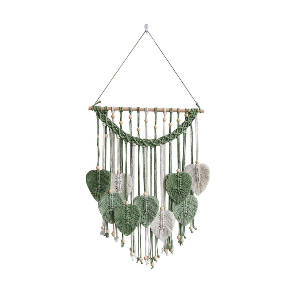 Macrame Wall Art Hanging Boho Feather Leaves Macrame Wall Hanging Tapestry Macrame Wall Mounted Decoration Feather Wall Art Tapestry For Nursery,Livingroom,Bedroom,Dorm Background Ornaments (Green)
