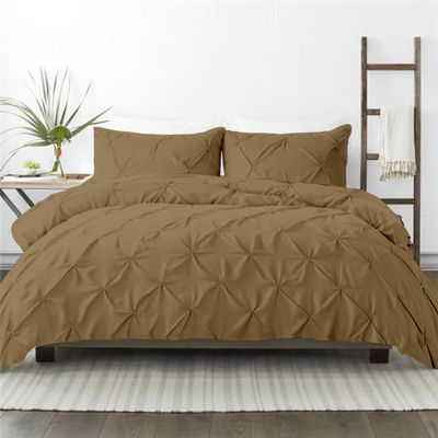 All Season Down Alternative Premium Pinch Pleated Comforter Sets 500 GSM 100% Soft Egyptian Cotton 1-Pintuck Comforter with 2-Pintuck Pillowsham-Oversized Queen Size, Taupe