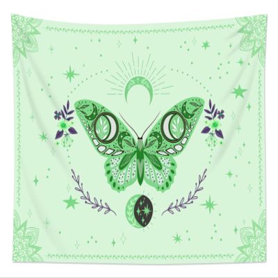 HVEST Vintage Butterfly Wall Tapestry - Bohemia Mandala Wall Hanging, Sage Green Leaf, Floral with Stars Moon Design for Bedroom, Living Room, Dorm, 60"L x 80"W