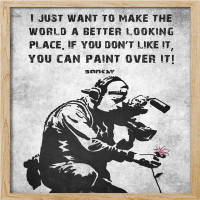 SIGNWIN Framed Banksy Museum Wall Art, Grey Dark Industrial Style Wall Decor Prints, Inspirational Quotes Wall Dcor for Living Room, Bedroom - 12"x16" Natural