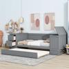 CJLMN Daybed Multifunctional Sofa Bed, Twin Size Wooden Daybed Frame with Trundle, Versatility Storage Arms with Charging Station, Cabinets, Drawers and Shelves, for Bedroom Furniture (Gray Bed) view 2