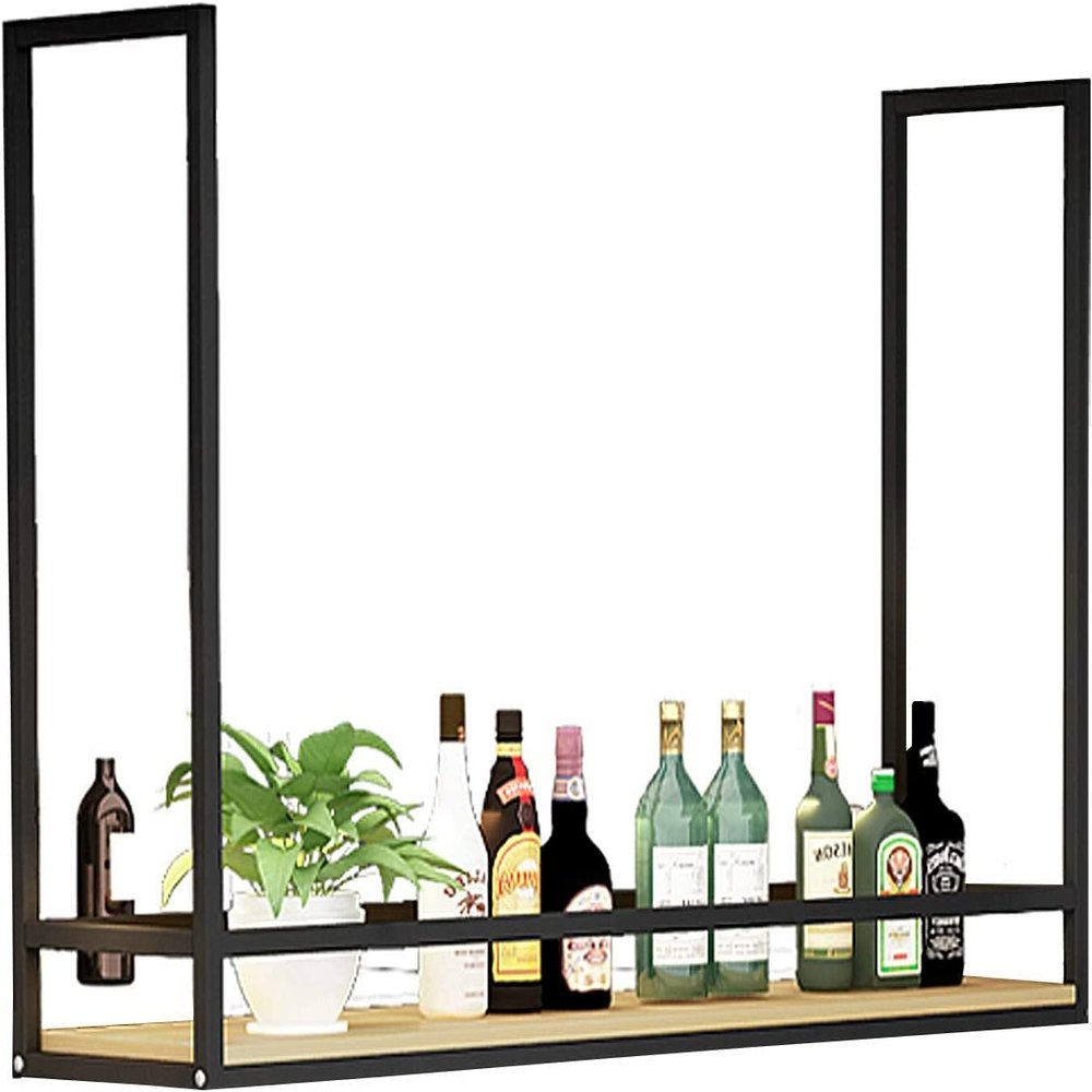 BABYCE Wine Rack Shelf Champagne Glass Rack Bar Unit Floating Shelves, Ceiling Storage Rack, Metal Frame Display Rack, Shelving Unit for Farmhouse, Kitchen, Bar (Size : 100 * 30 * 80cm)