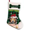 MALIHONG Personalized 1 Pack Merry Christmas Stocking Funny Dog Australian Shepherd with Santa Hat Green Buffalo Plaid Check Snowflake Xmas for Dog Pet Fireplace Home Decor 14.4" view 1