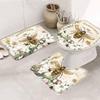 Houseown Farmhouse Bathroom Rugs Mat Sets 3 Piece, Honey Bee Flowers Bathroom Decor Mat Set with Non-Slip Rug, Toilet Lid Cover and Bath Mat Accessories view 2