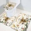 Houseown Farmhouse Bathroom Rugs Mat Sets 3 Piece, Honey Bee Flowers Bathroom Decor Mat Set with Non-Slip Rug, Toilet Lid Cover and Bath Mat Accessories view 4