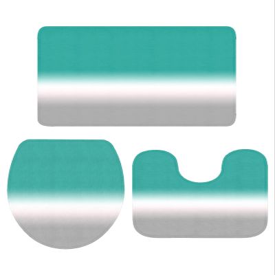 Houseown Farmhouse Bathroom Rugs Mat Sets 3 Piece, Gradient Teal and White Grayish Bathroom Decor Mat Set with Non-Slip Rug, Toilet Lid Cover and Bath Mat Accessories