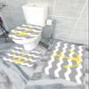 Houseown Farmhouse Bathroom Rugs Mat Sets 3 Piece, Yellow Nautical Anchor Grey Wavy Stripes Bathroom Decor Mat Set with Non-Slip Rug, Toilet Lid Cover and Bath Mat Accessories view 2