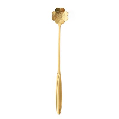 Stainless steel coffee spoon, flower golden cake spoon, dessert spoon, extended handle seasoning ice spoon