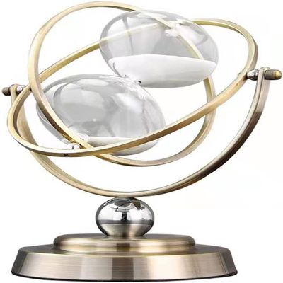 Sand Clock Timer,Hourglass Timer,Vintage Metal Hourglass 360 Rotating Large Brass-tone Metal SandglassTimer 15 30 60 Minutes(Color : Horizontal White Sand,