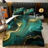 3D Abstract Art Marble Pattern Comforter Set Hunter Green Gold Glitter Marbling Print Full Size Duvet Bedding Set for Kids Adult Modern Soft Boys Girls Teens Bedroom Quilt Set with 2Pillowcases view 1