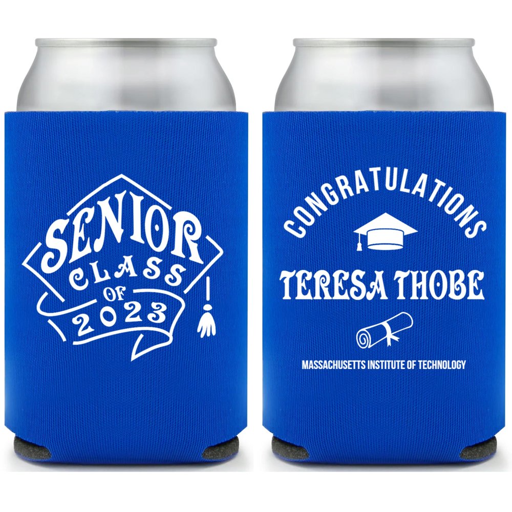 Personalized Senior Class Graduation Full Color Can Coolers (Cerulean)