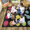 Flagship Carpets Rainbow Smileys in Black Criss-Cross Applesauce Educational Area Rug for Kids Room, Children's Classroom for Teaching & Playroom, 7'6" x 12', Black & Multi, Seats 28 view 2