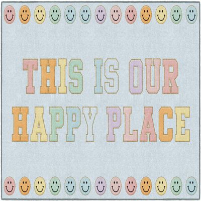 Flagship Carpets This is Our Happy Place on Blue Educational Area Rug for Kids Room Seating Dcor, Children's Classroom, Play Carpet for Teaching and Playroom, 5' x 7'6"
