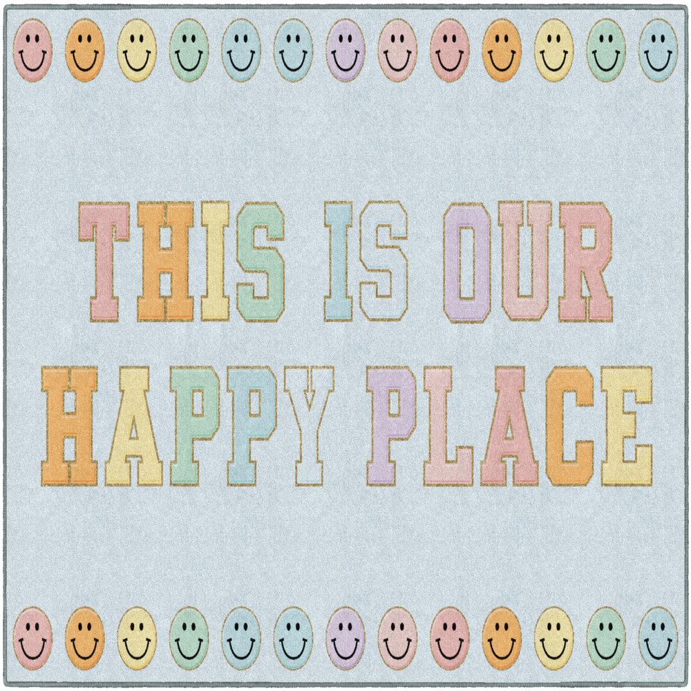 Flagship Carpets This is Our Happy Place on Blue Educational Area Rug for Kids Room Seating Dcor, Children's Classroom, Play Carpet for Teaching and Playroom, 5' x 7'6"