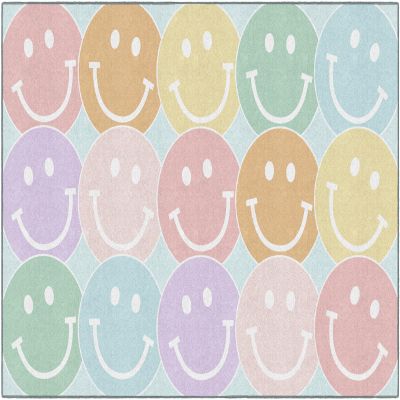 Flagship Carpets Pastel Rainbow Smileys Educational Area Rug for Kids Room Seating Dcor, Children's Classroom, Play Carpet for Teaching and Playroom, 7'6" x 12', Multi