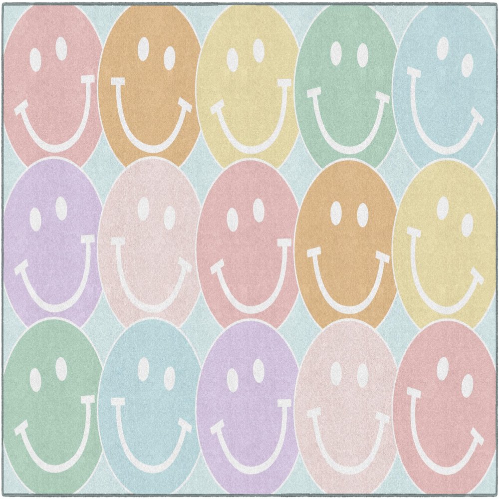 Flagship Carpets Pastel Rainbow Smileys Educational Area Rug for Kids Room Seating Dcor, Children's Classroom, Play Carpet for Teaching and Playroom, 7'6" x 12', Multi